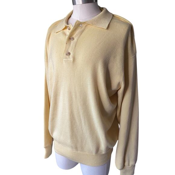 VTG Collared Yellow Polo Sweater Mens L Button Neck Sierra Trading Post Knit Top - Picture 1 of 10